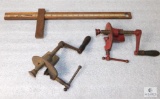 Lot of (2) 3 Way Corner Clamps and Brownell's Wood Pull & Drop Gauge
