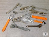 Lot of Assorted Adjustable Wrenches and Vise Grip type Clamps