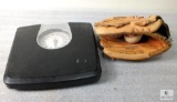 Sunbeam Floor Scale & Rawlings Ball Mitt and 2 Baseballs