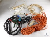 Lot of Assorted Power Strips, Electrical Cable, and Drop Cords