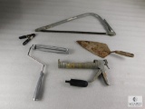 Lot of Hand Tools - Bow Saw, Trowel, Caulking Gun, and Clamp