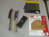 Lot of Assorted Sandpaper and 3 Wire Brushes