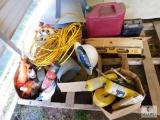 Lot Assorted Truck Supplies - Fuel Can, Funnel, Drop Cord, Torches, Fire Extinguisher and more