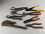 Lot of Assorted Snips, Crimpers, Pipe Wrenches, Wire Strippers and more