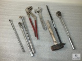 Lot Large Tools - Adjustable Wrench, Hammer, Breaker Bars, 3/4