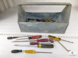 Galvanized Tool Box Tray with Large Lot of Assorted Screwdrivers