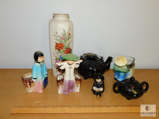 Lot of Made in Japan Porcelain Figurines, Teapot, and Vase