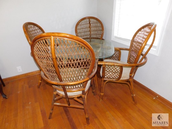 Rattan Dinnette Set 4 Chairs & Glass Top Table