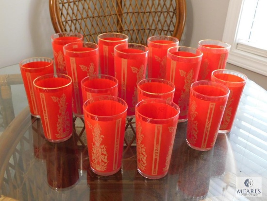 Vintage Set Red & Gold Thai Goddess Glass Drinkware