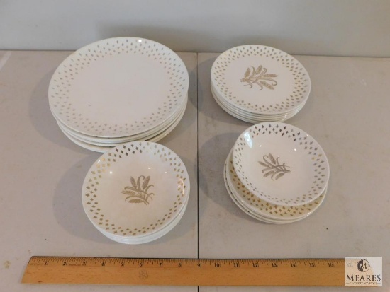 Approximately 22 Piece Set White & Golden Wheat Themed China