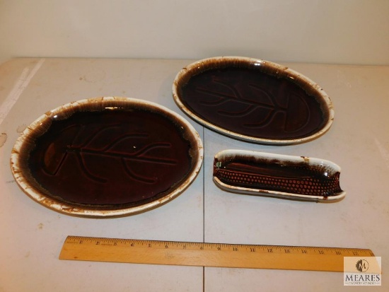 Lot 2 McCoy Brown Drip Platters & Pfaltzgraff Corn Tray