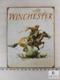 Winchester Philip R Goodwin Cowboy on Horse Tin Advertising Sign