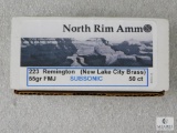 50 Rounds North Rim Ammo .223 REM 55 Grain FMJ LC Brass Subsonic Ammo