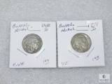 (2) 1938-D Buffalo Nickels - F/VF & VF