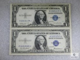 Lot of Two - US $1.00 Small Size Silver Certificates: 1935-F and 1935-G