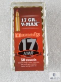 50 Rounds Hornady 17 HMR Ammo. 17 Grain V-Max Bullet.