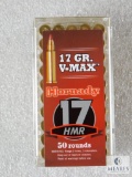 50 Rounds Hornady 17 HMR Ammo. 17 Grain V-Max Bullet.