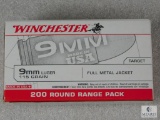 200 Rounds Winchester 9MM Ammo. 115 Grain Full Metal Jacket.