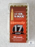 50 Rounds Hornady 17 HMR Ammo. 17 Grain V-Max Bullet.