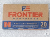 20 Rounds Hornady 5.56 Ammo 75 Grain Boat Tail Hollow Point match