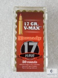 50 Rounds Hornady 17 HMR Ammo. 17 Grain V-Max Bullet.