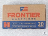 20 Rounds Hornady 5.56 Ammo. 75 Grain Boat Tail Hollow Point Match.