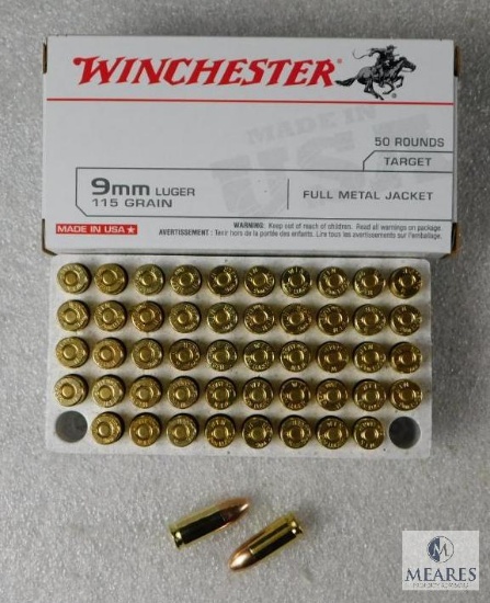 50 Rounds Winchester 9mm Ammo. 115 Grain FMJ