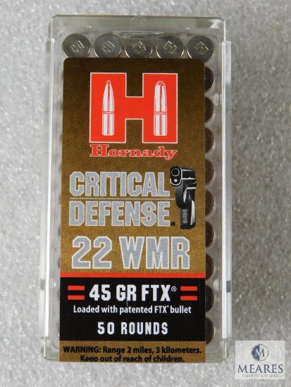 50 Rounds Hornady Critical Defense .22 Magnum Ammo. 45 Grain FTX