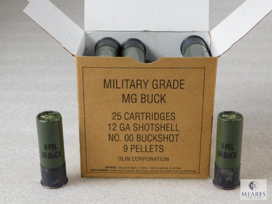 25 Rounds Winchester Military Grade .12 Gauge Buckshot. 2 3/4" 00 Buck 9 Pellet