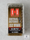 50 Rounds Hornady Critical Defense .22 Magnum Ammo. 45 Grain FTX