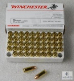 50 Rounds Winchester 9mm Ammo. 115 Grain FMJ