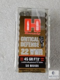 50 Rounds Hornady Critical Defense .22 Magnum Ammo. 45 Grain FTX