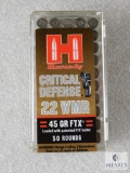 50 Rounds Hornady Critical Defense .22 Magnum Ammo. 45 Grain FTX