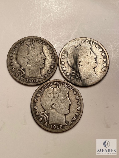 Mixed Lot of Three Barber Half Dollars