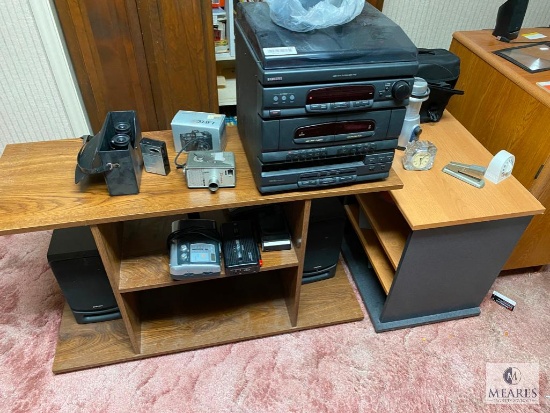 Side Table, Shelf Record Player, Two Speakers, Camera, Binoculars