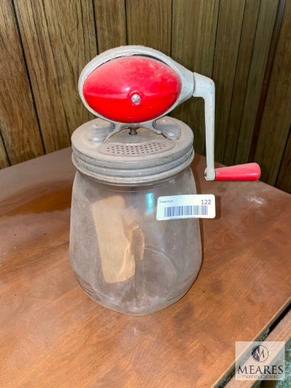 Antique Red Handle Kitchen Churn with Glass Bottle