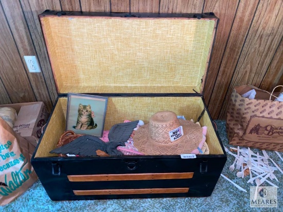 Wooden Storage Chest and Contents