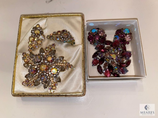 Two Vintage Brooch and Earring Jewelry Sets