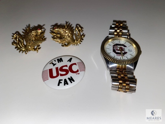 USC Gamecock Cufflinks, Wristwatch, and Pin