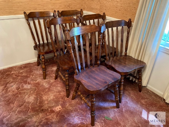 Matching Set of Six Wood Dining Chairs - Includes One Captain's Chair