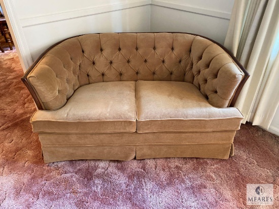 Vintage Broyhill Curved Back Loveseat with Wood Accents