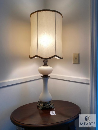 Vintage White Glass and Brass Lamp with Shade