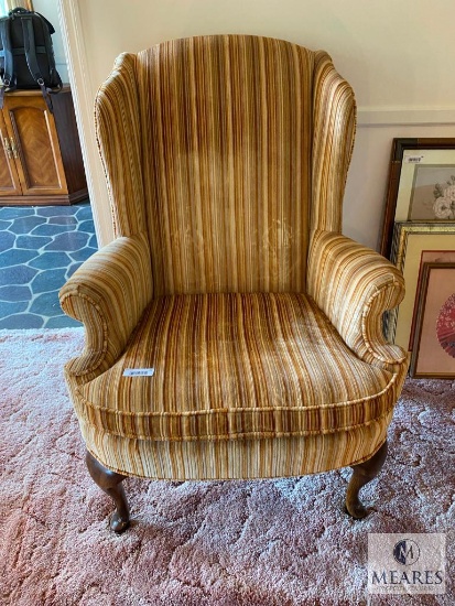 Vintage Broyhill Wingback Chair with Cabriole Legs and Harvest Color Pattern