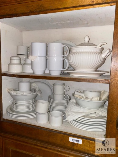 Contents of the Cabinet Containing the White Dinnerware