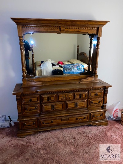 Vintage Wooden Dresser with Mirror