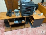 Side Table, Shelf Record Player, Two Speakers, Camera, Binoculars