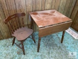 Wooden Drop Leaf Table and Wooden Chair