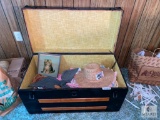 Wooden Storage Chest and Contents