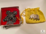 Sterling Silver 1976 Reed & Barton Christmas Cross and Engraved Elephant Brooch