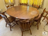 Oval Oak Dining Table with Six Chairs and One Leaf